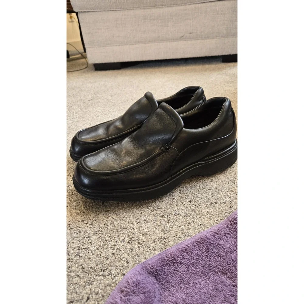 Rockport Mens 12M Black Leather Slip On Comfort Shoes Moc Toe DMX Cushion